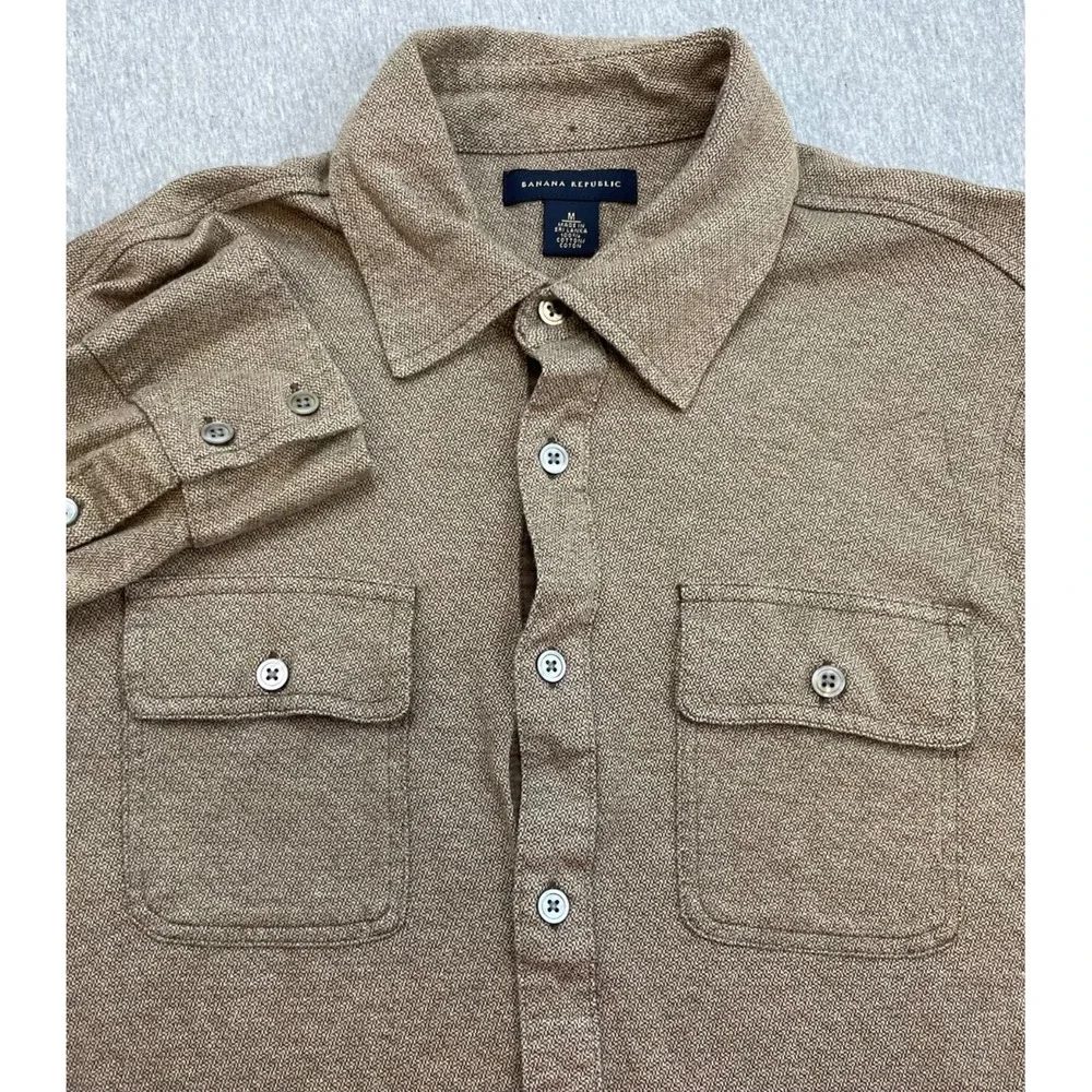 Banana Republic Shirt Mens Medium Brown 100% Cotton Pockets Button Up